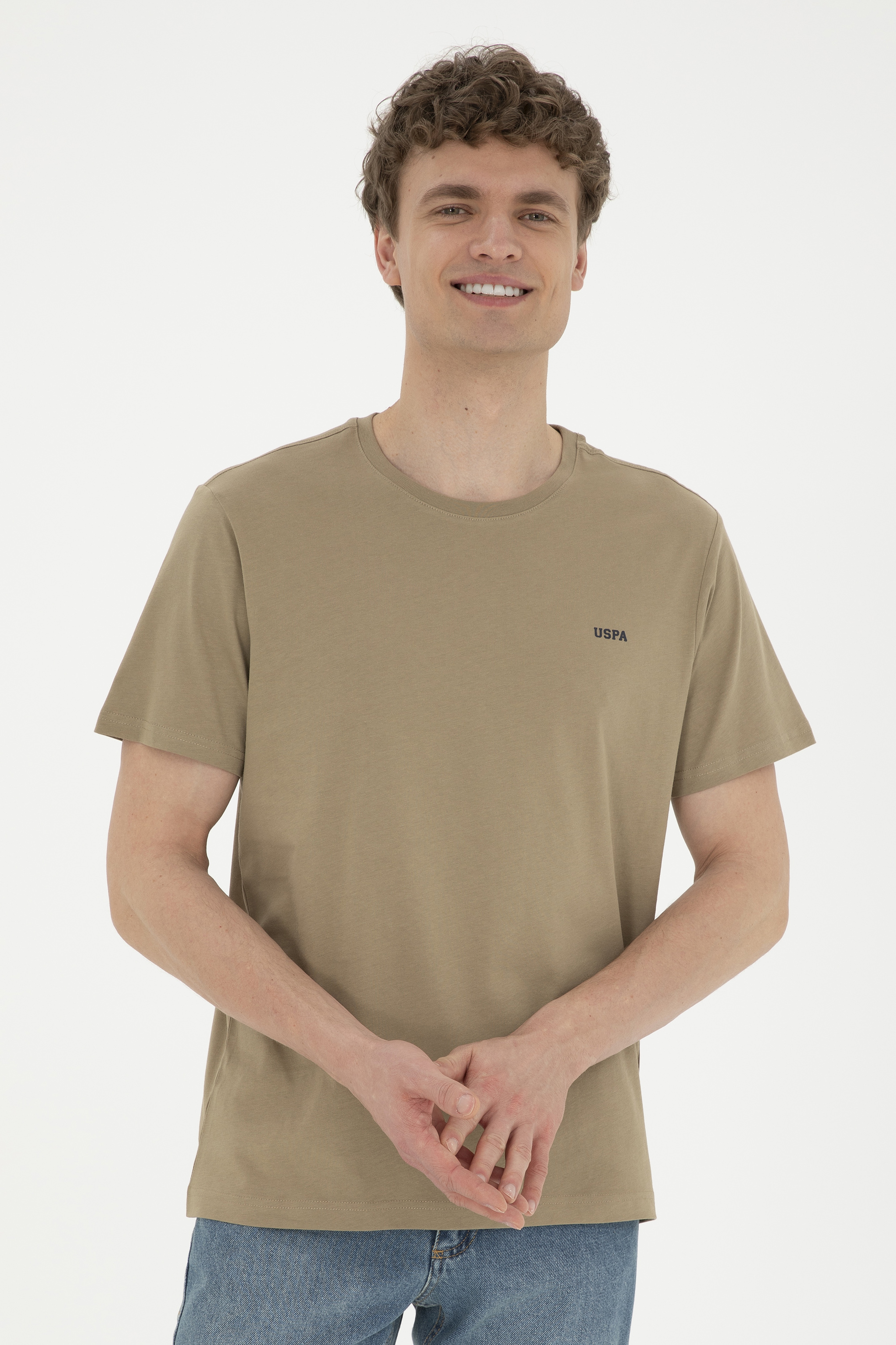 Erkek Regular Fit Bisiklet Yaka Haki Basic Tişört - Image 3