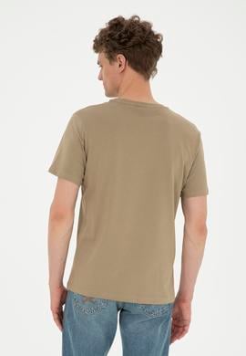 Erkek Regular Fit Bisiklet Yaka Haki Basic Tişört - 50284640154