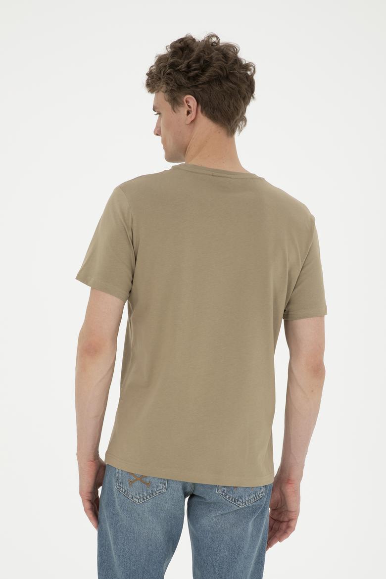 Erkek Regular Fit Bisiklet Yaka Haki Basic Tişört - 50284640154