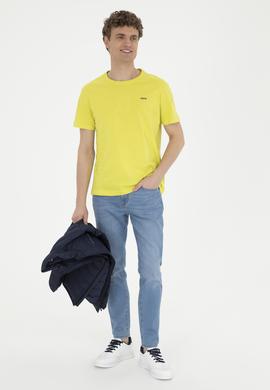 Erkek Regular Fit Bisiklet Yaka Fıstık Yeşili Basic Tişört - 50284640107