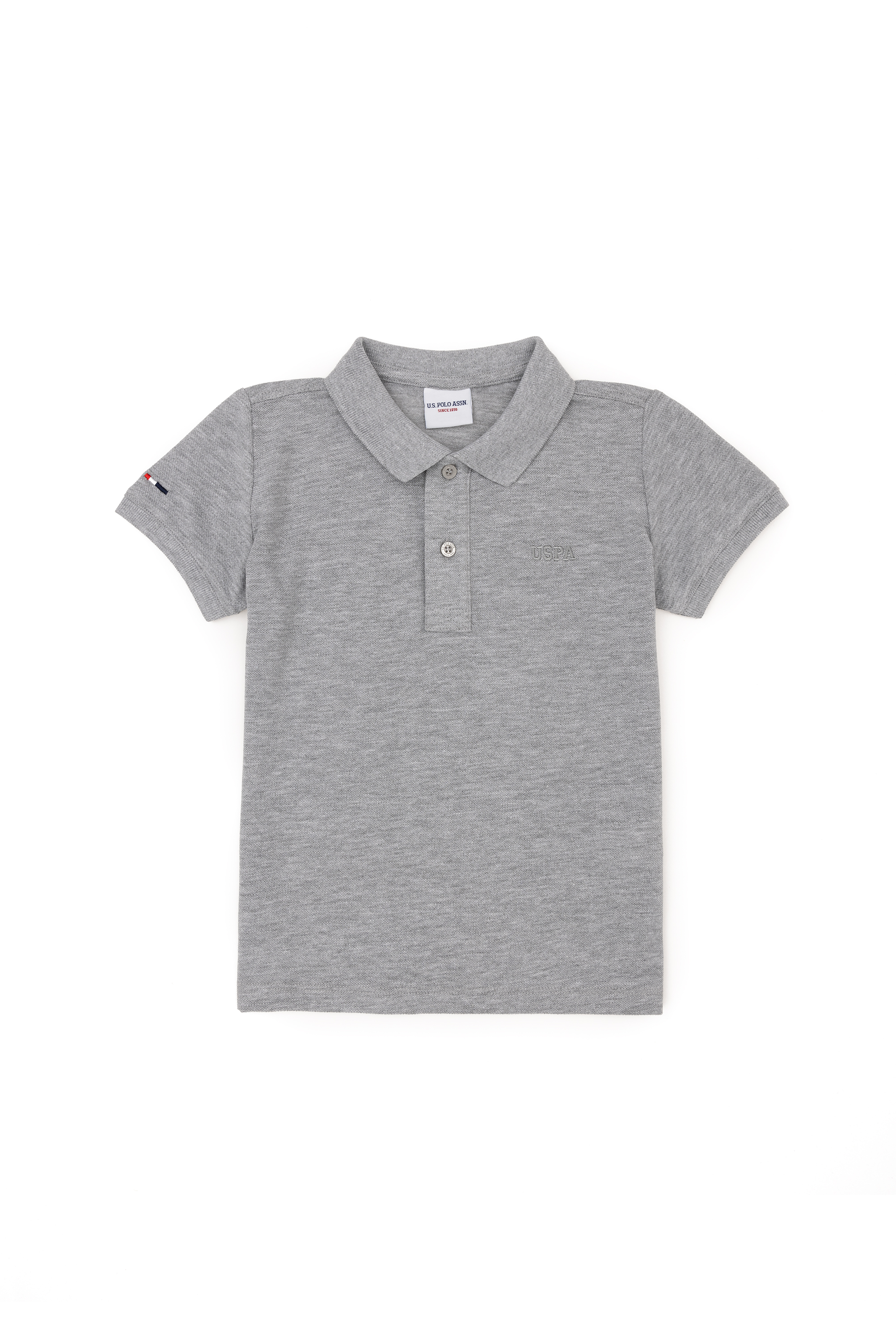 Erkek Çocuk Gri Melanj Basic Polo Yaka Tişört - Image 1
