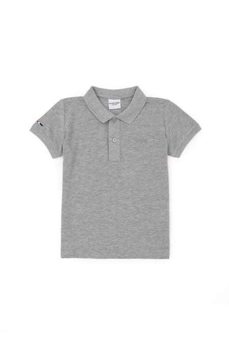 Erkek Çocuk Gri Melanj Basic Polo Yaka Tişört