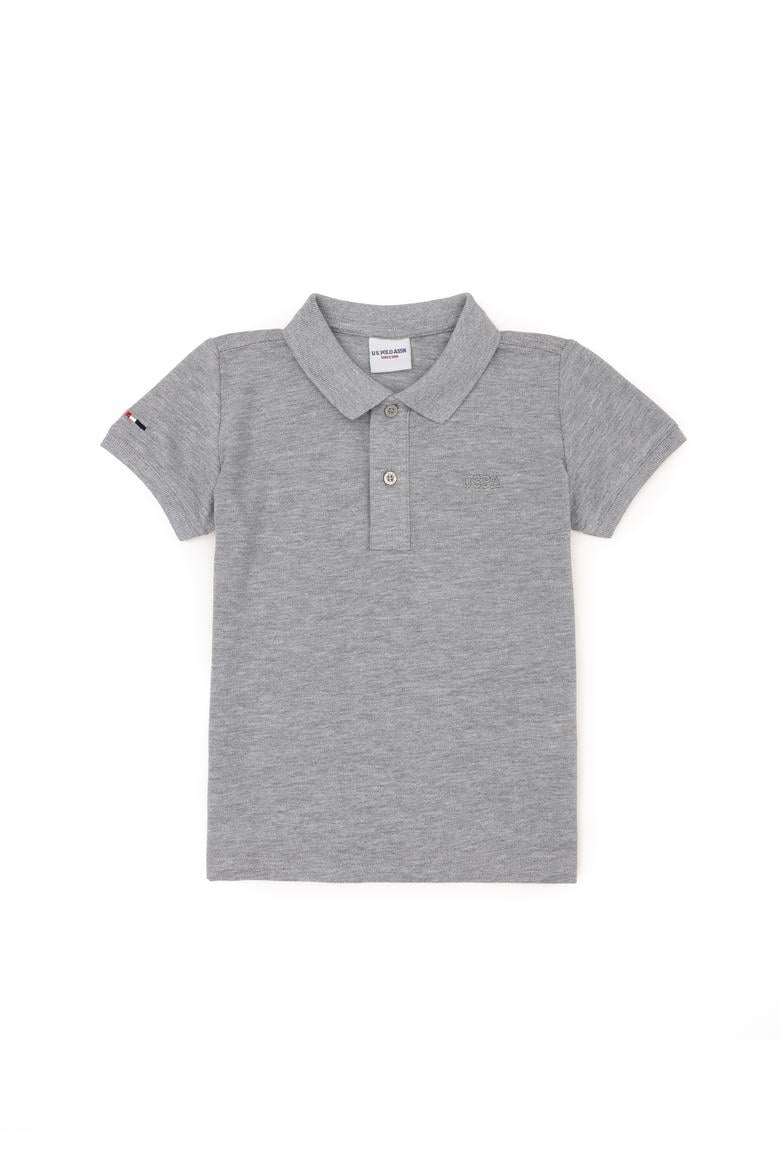 Erkek Çocuk Gri Melanj Basic Polo Yaka Tişört