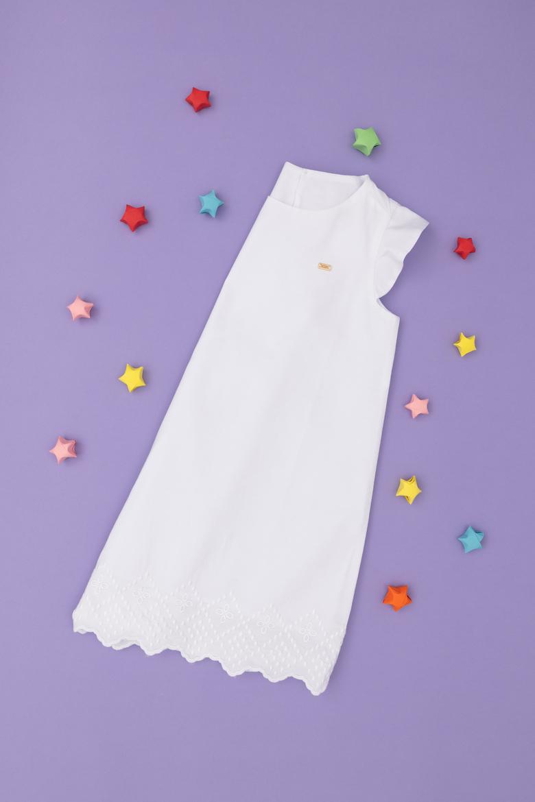 Kız Çocuk Beyaz Kolsuz Dokuma Elbise - 50262731009