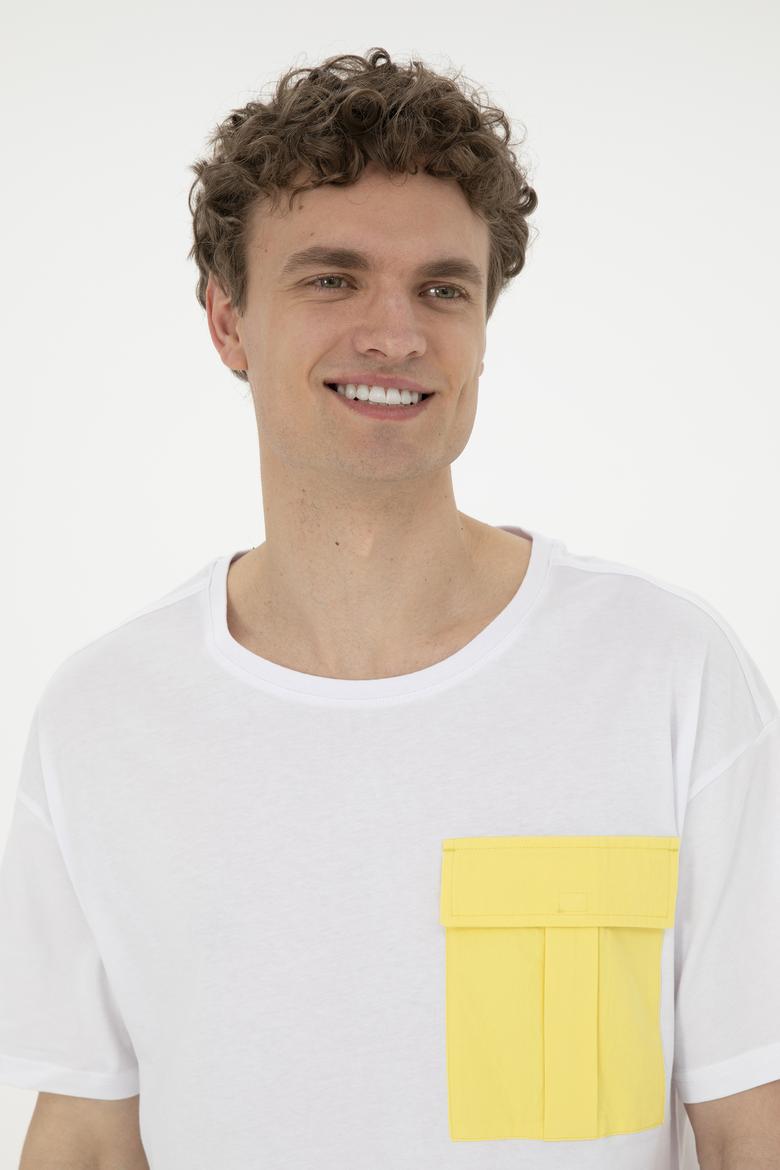 Erkek Beyaz Comfort Bisiklet Yaka Tişört - 50263343030