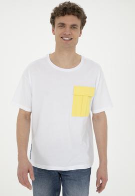 Erkek Beyaz Comfort Bisiklet Yaka Tişört - 50263343030