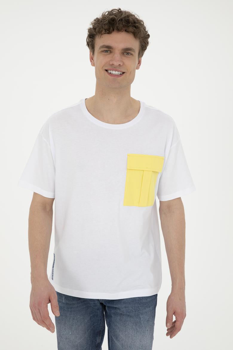 Erkek Beyaz Comfort Bisiklet Yaka Tişört - 50263343030