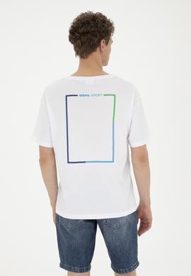 Erkek Beyaz Comfort Bisiklet Yaka Tişört - 50263343030