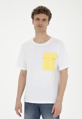 Erkek Beyaz Comfort Bisiklet Yaka Tişört - 50263343030