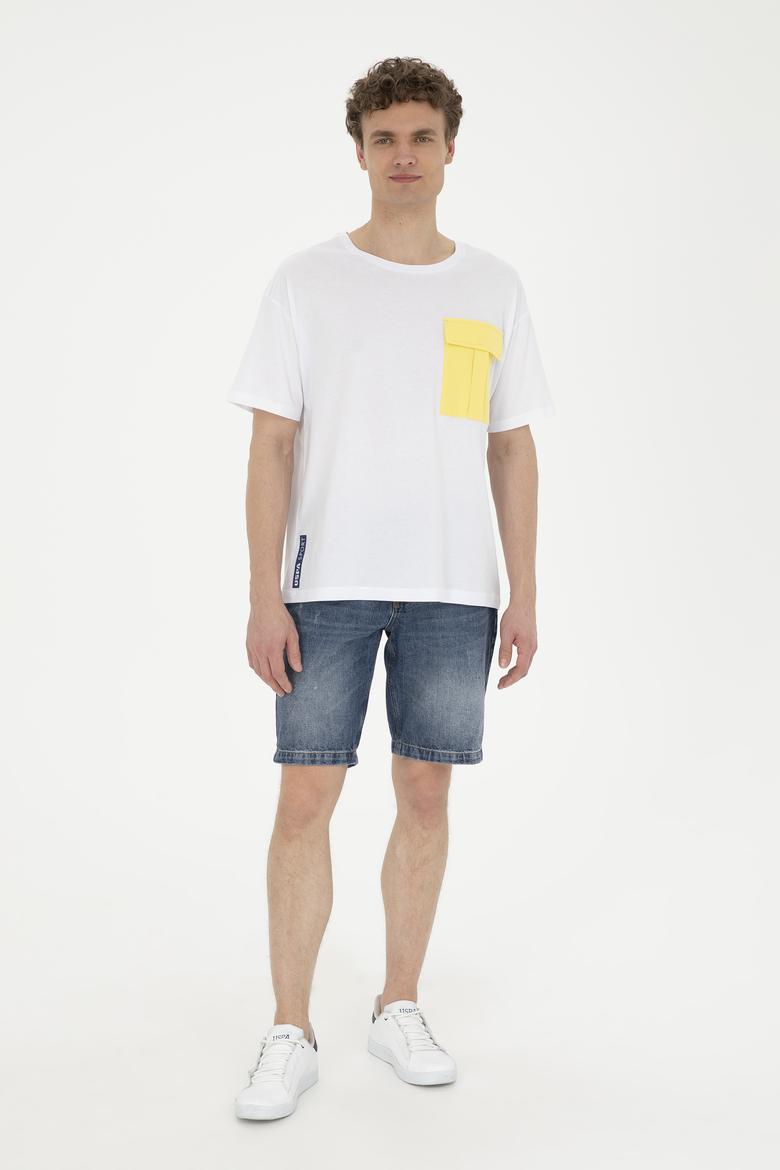 Erkek Beyaz Comfort Bisiklet Yaka Tişört - 50263343030