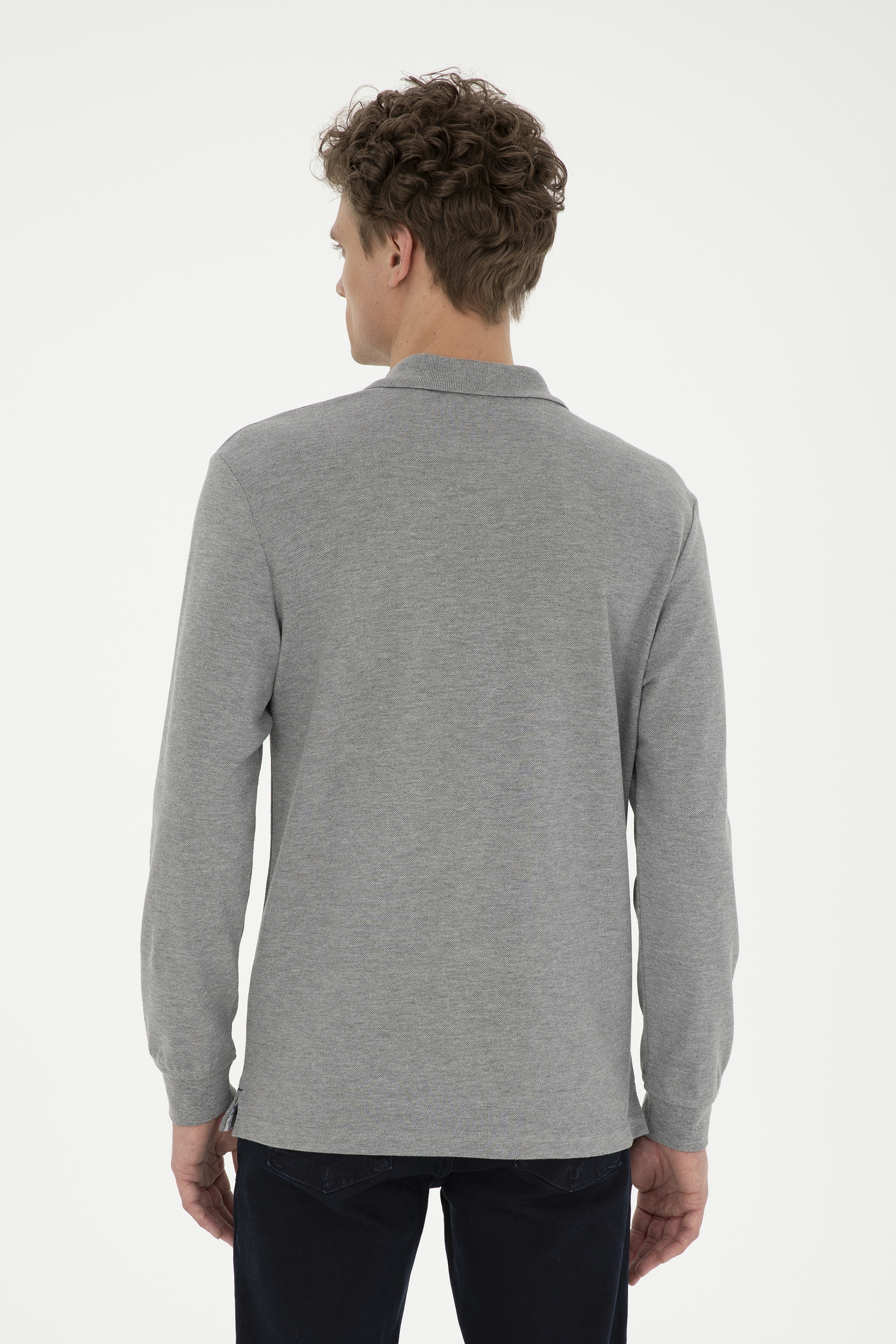 Erkek Gri Melanj Basic Sweatshirt - Image 5