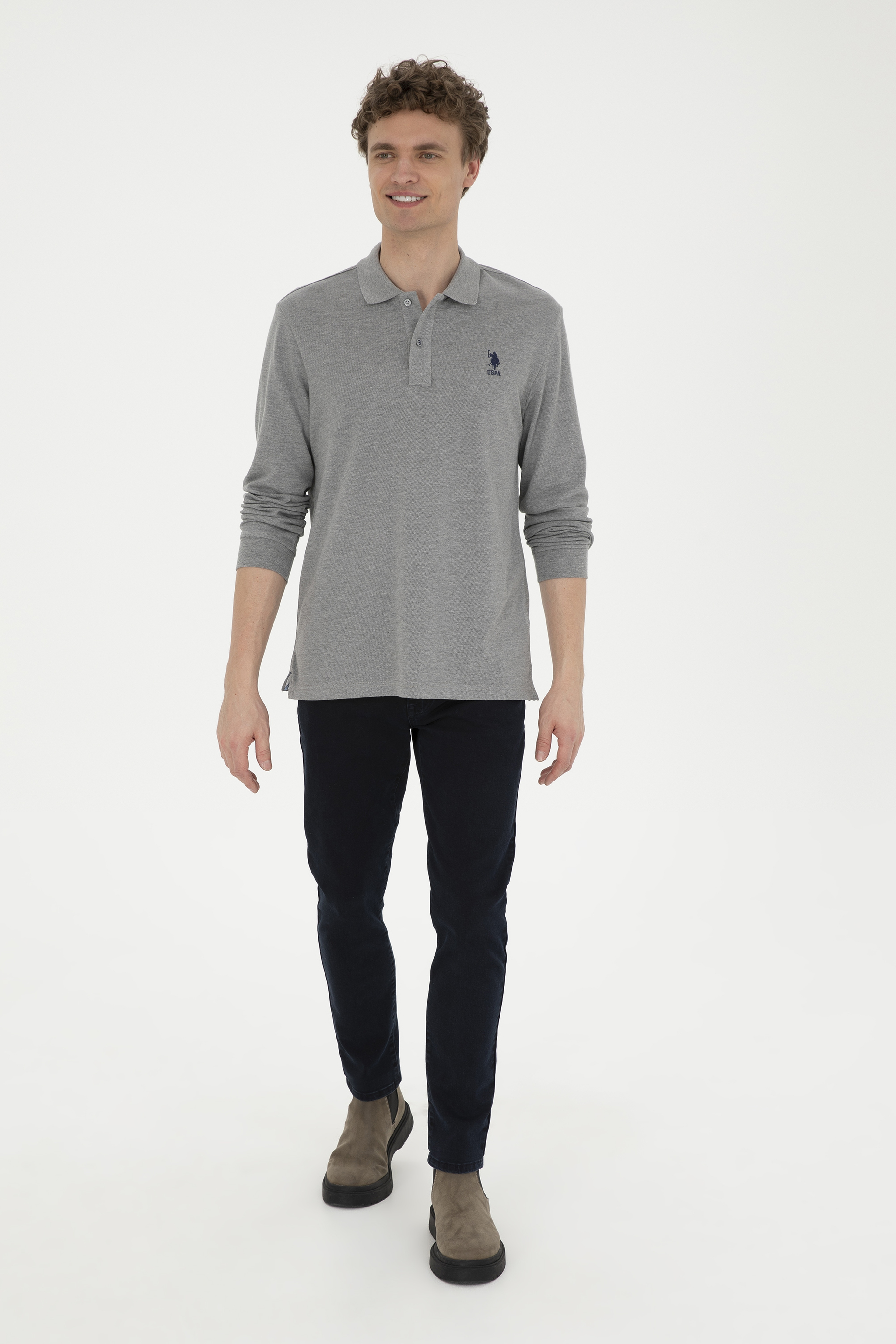 Erkek Gri Melanj Basic Sweatshirt