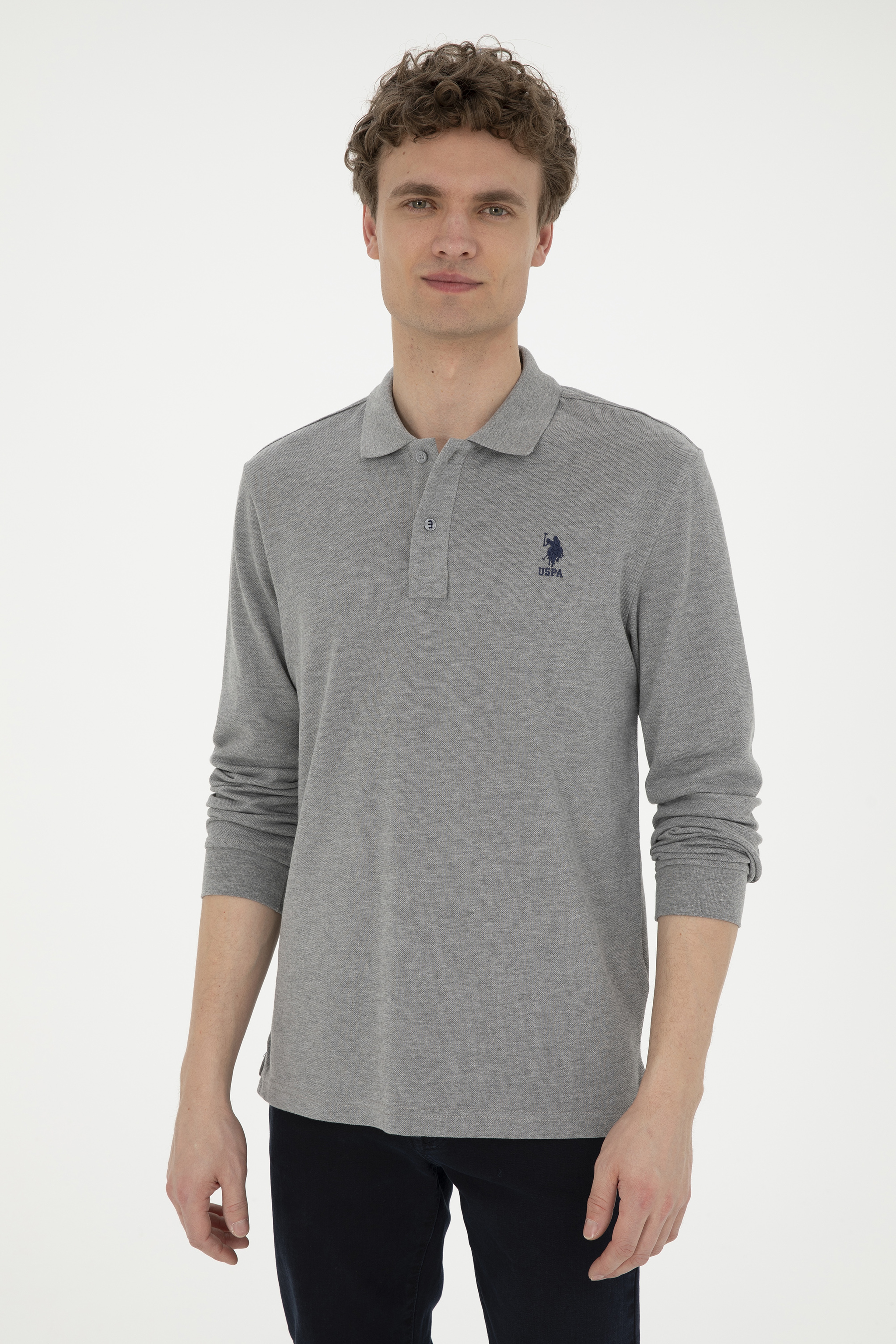 Erkek Gri Melanj Basic Sweatshirt - Image 3