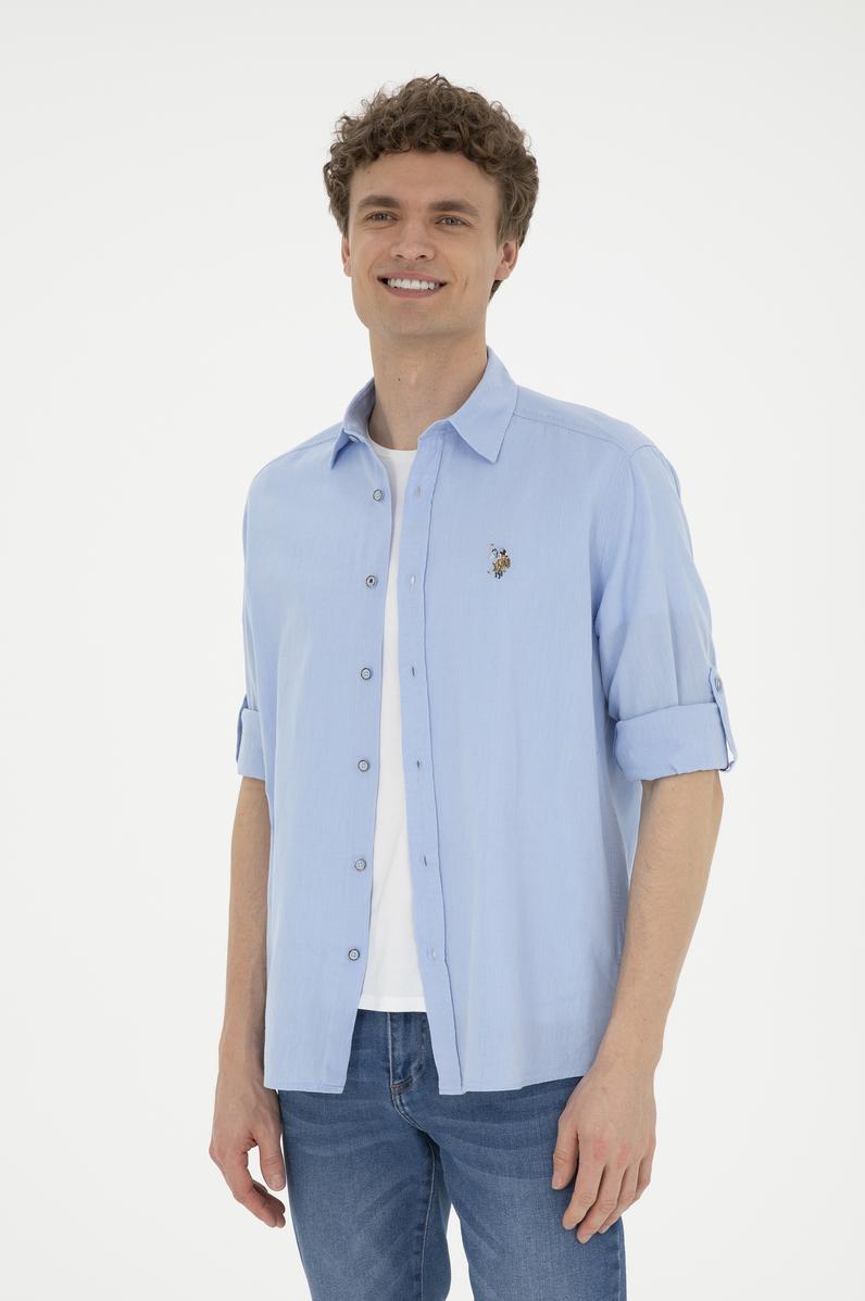 Erkek Mavi Uzun Kollu Basic Gömlek