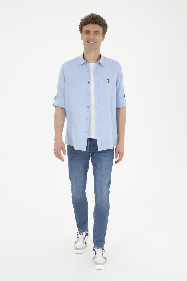 Erkek Mavi Uzun Kollu Basic Gömlek - 50262880117