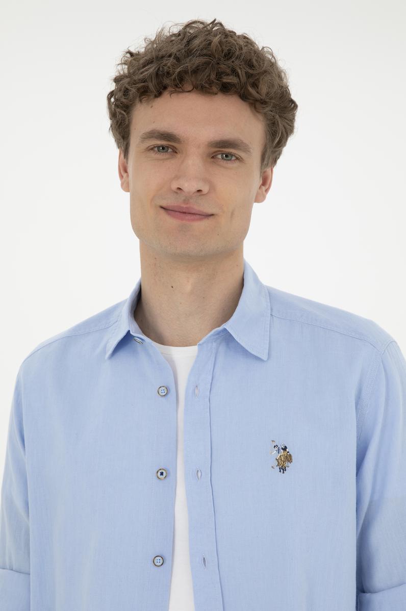 Erkek Mavi Uzun Kollu Basic Gömlek