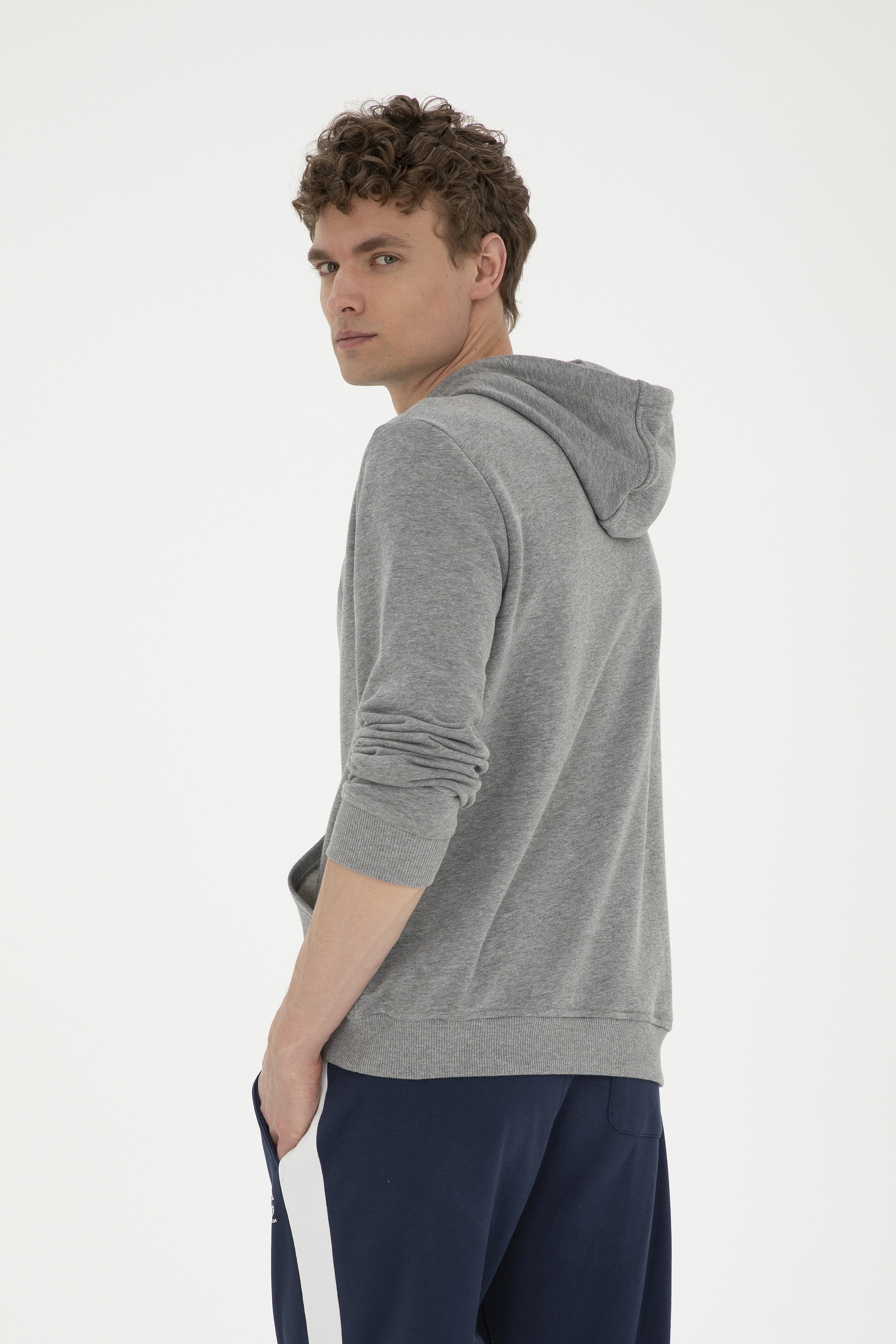 Erkek Gri Melanj Basic Sweatshirt - Image 5