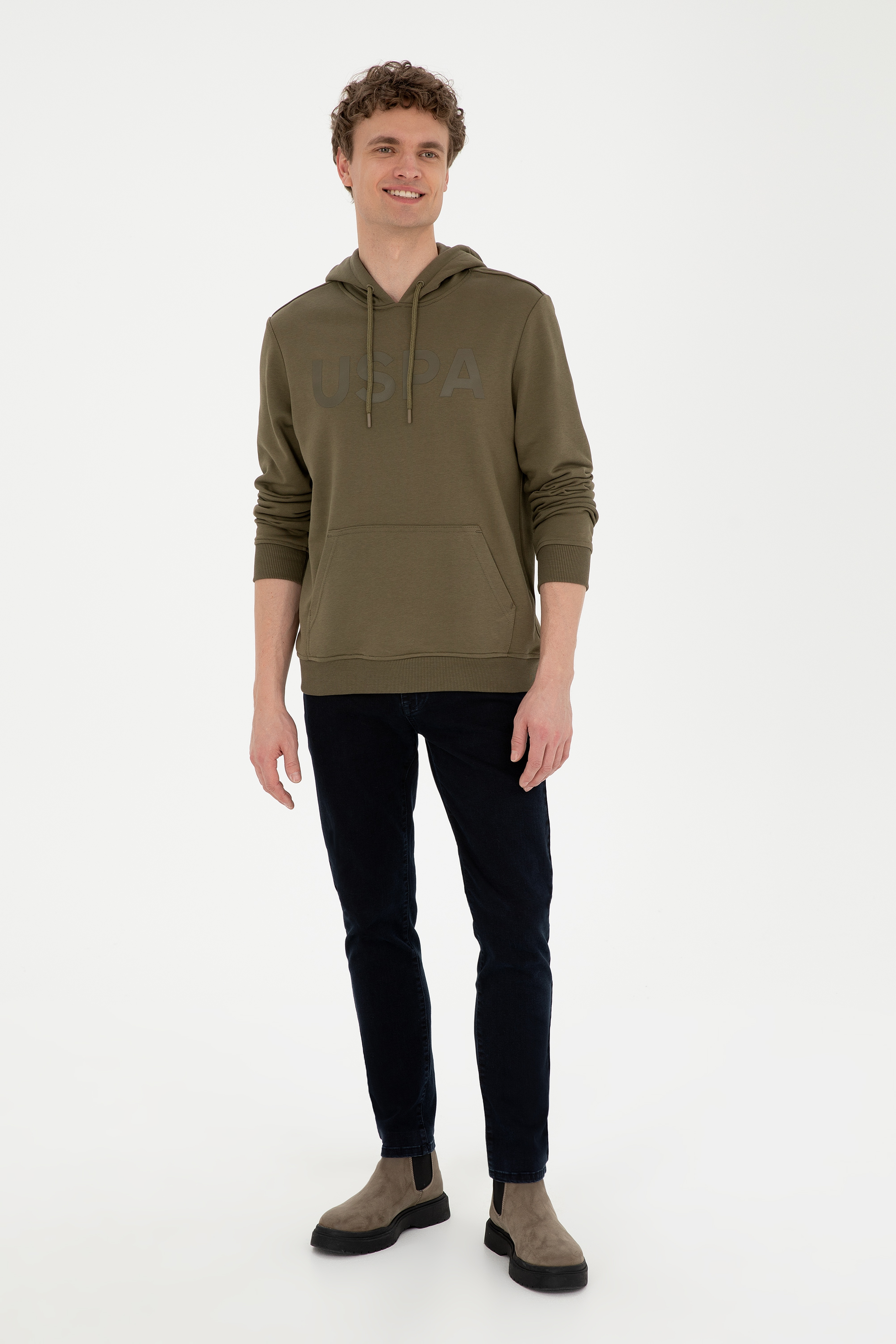 Erkek Haki Basic Sweatshirt - Image 4
