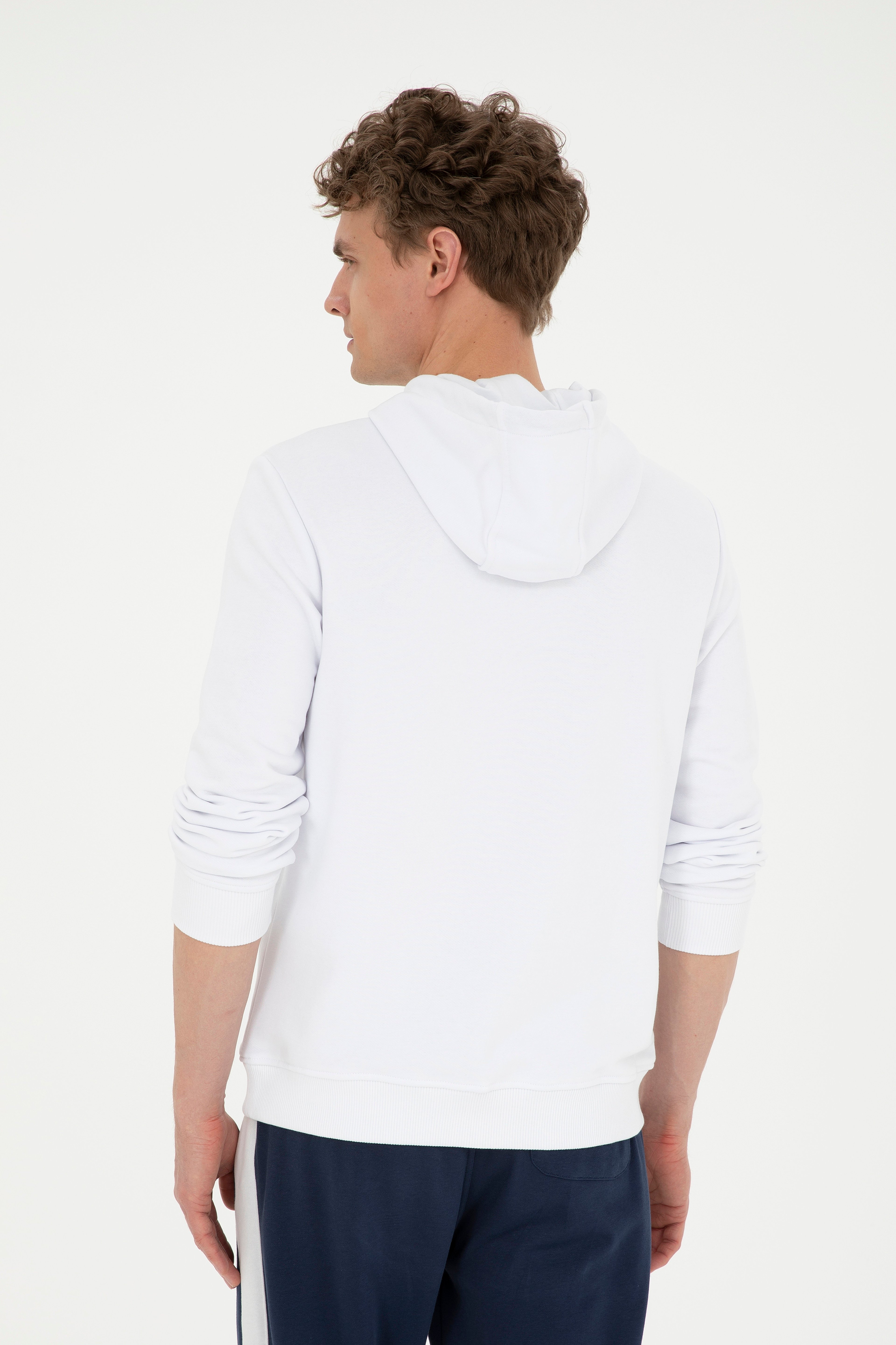 Erkek Beyaz Basic Sweatshirt - Image 5