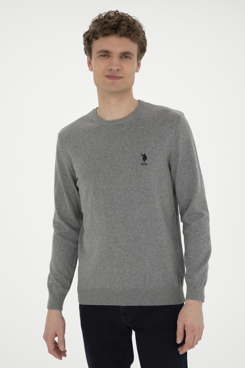 Erkek Gri Melanj Bisiklet Yaka Kazak