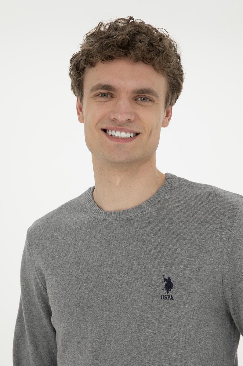 Erkek Gri Melanj Bisiklet Yaka Kazak