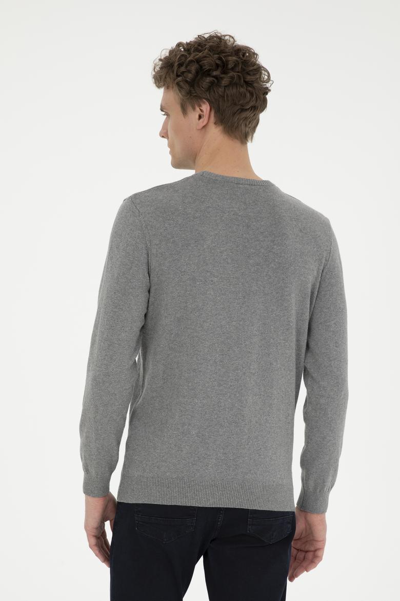 Erkek Gri Melanj Bisiklet Yaka Kazak - 50269005106