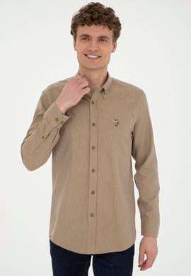 Erkek Açık Haki Uzun Kollu Basic Gömlek - 50271275052