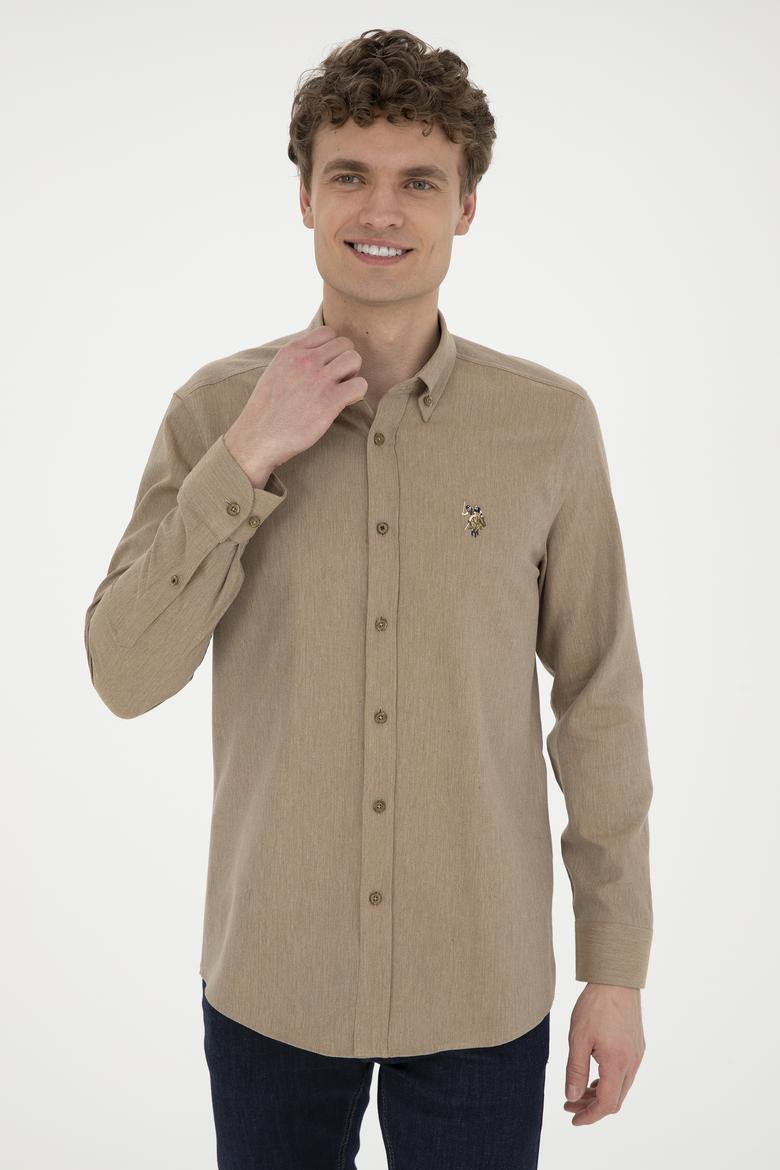 Erkek Açık Haki Uzun Kollu Basic Gömlek - 50271275052