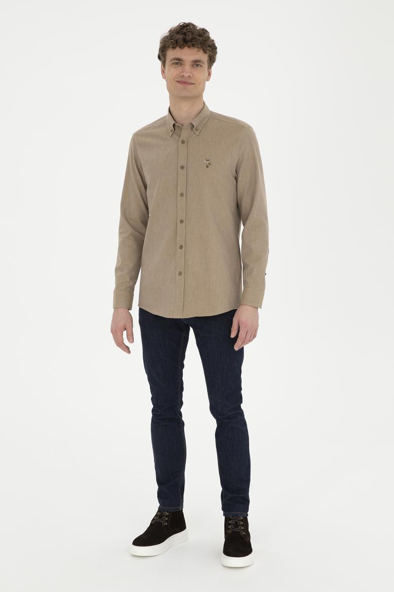 Erkek Açık Haki Uzun Kollu Basic Gömlek - 50271275052