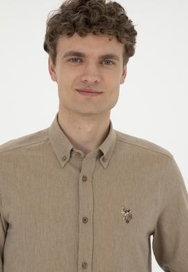 Erkek Açık Haki Uzun Kollu Basic Gömlek - 50271275052