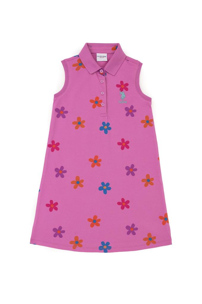 Kız Çocuk Menekşe Polo Yaka Kolsuz Örme Elbise