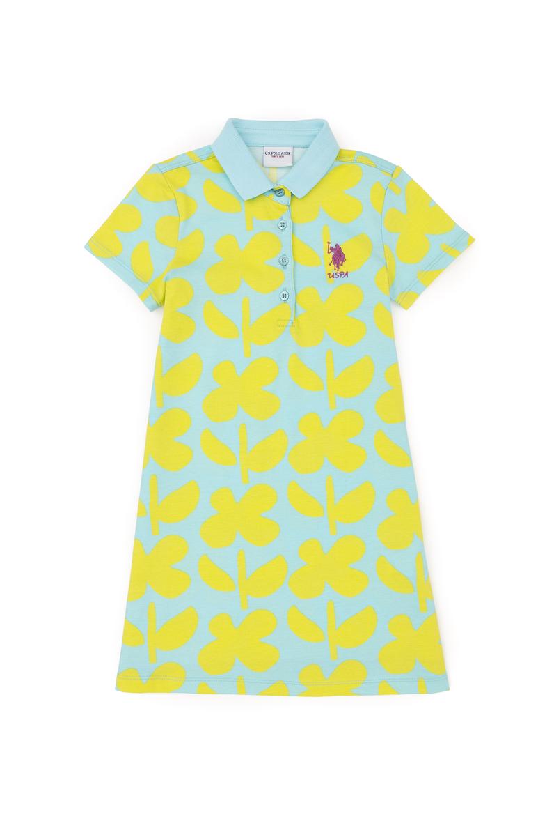 Kız Çocuk Mint Polo Yaka Kısa Kollu Örme Elbise