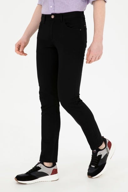Erkek Slim Fit Siyah Kanvas Pantolon