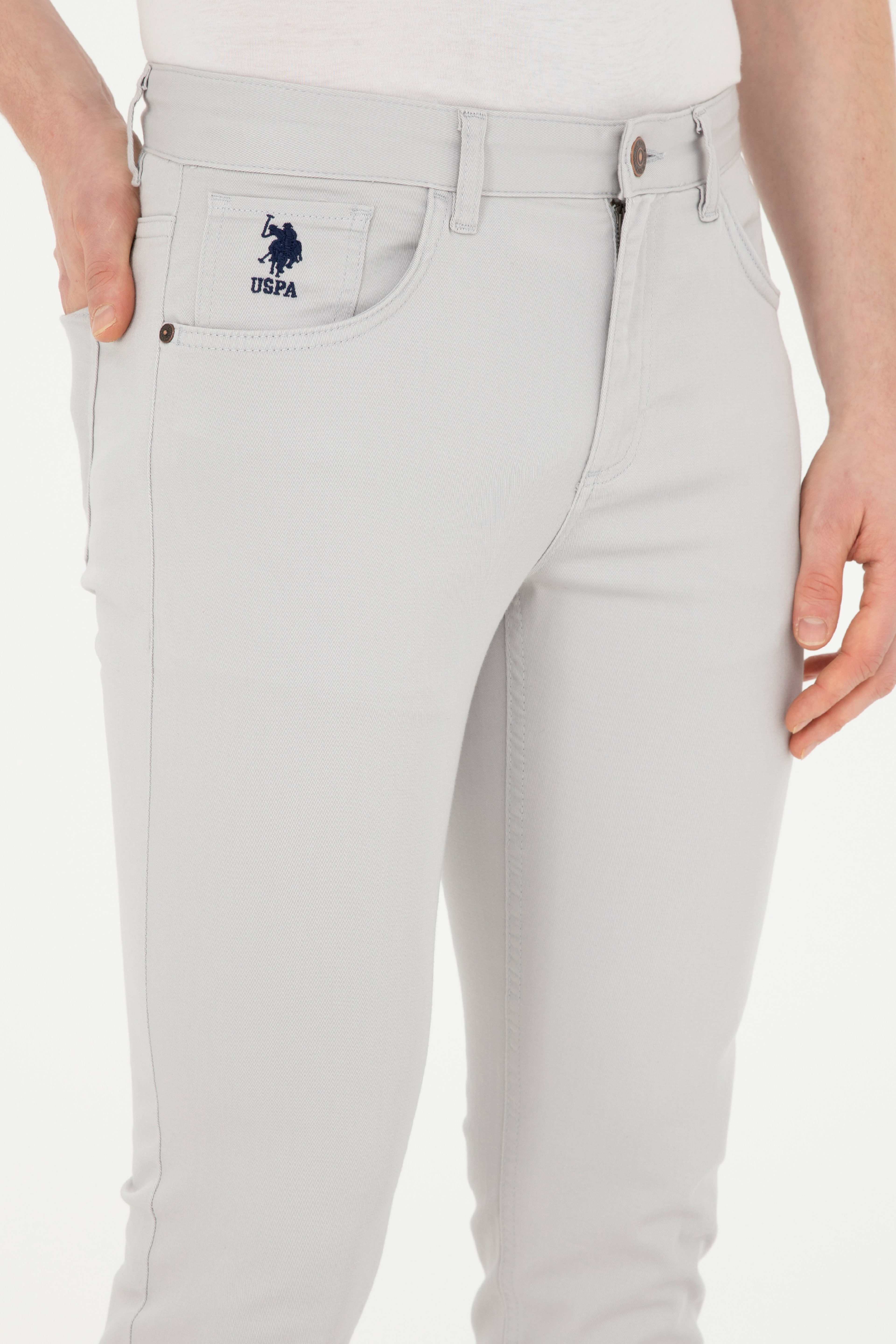 Erkek Slim Fit Açık Gri Kanvas Pantolon