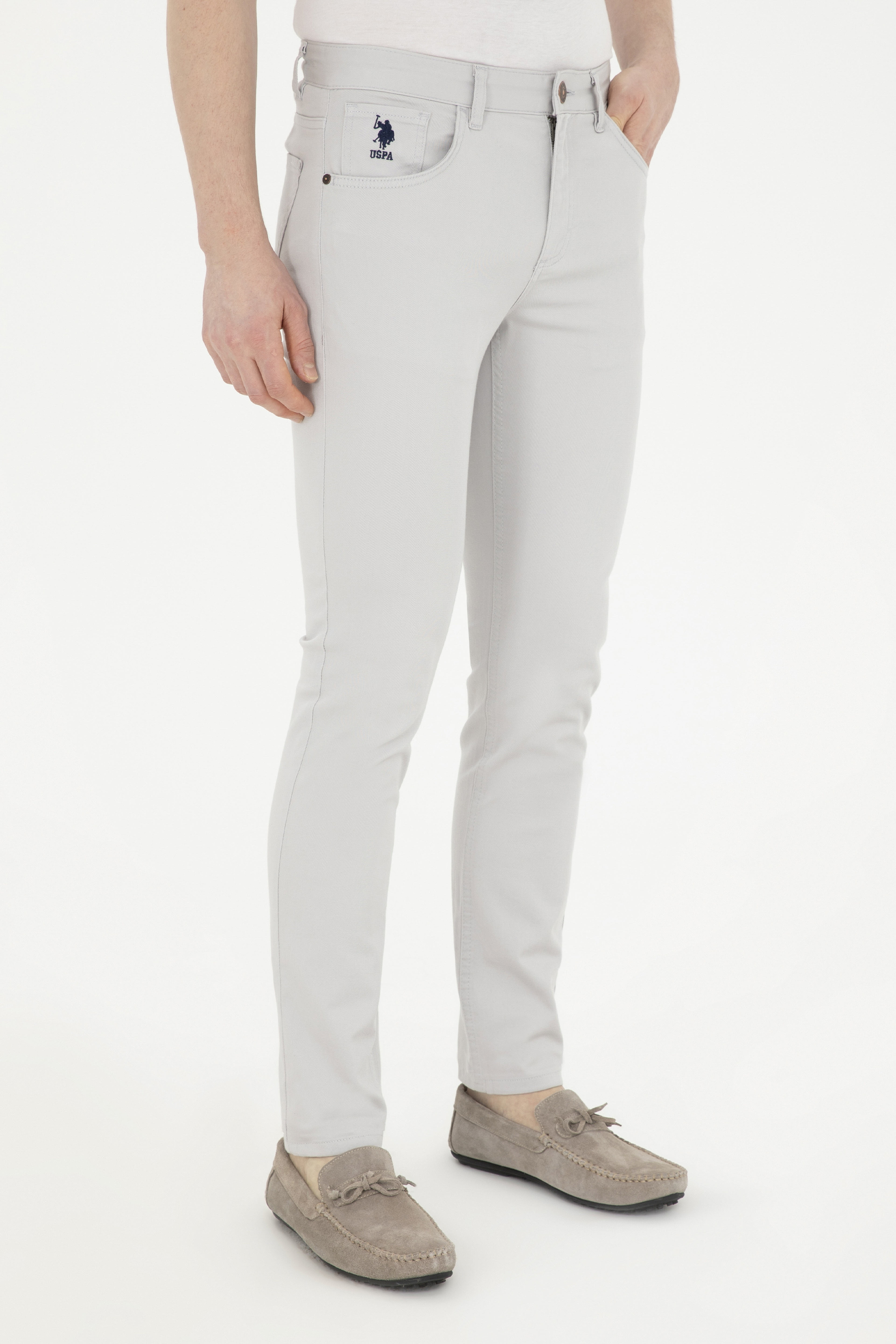 Erkek Slim Fit Açık Gri Kanvas Pantolon - Image 2