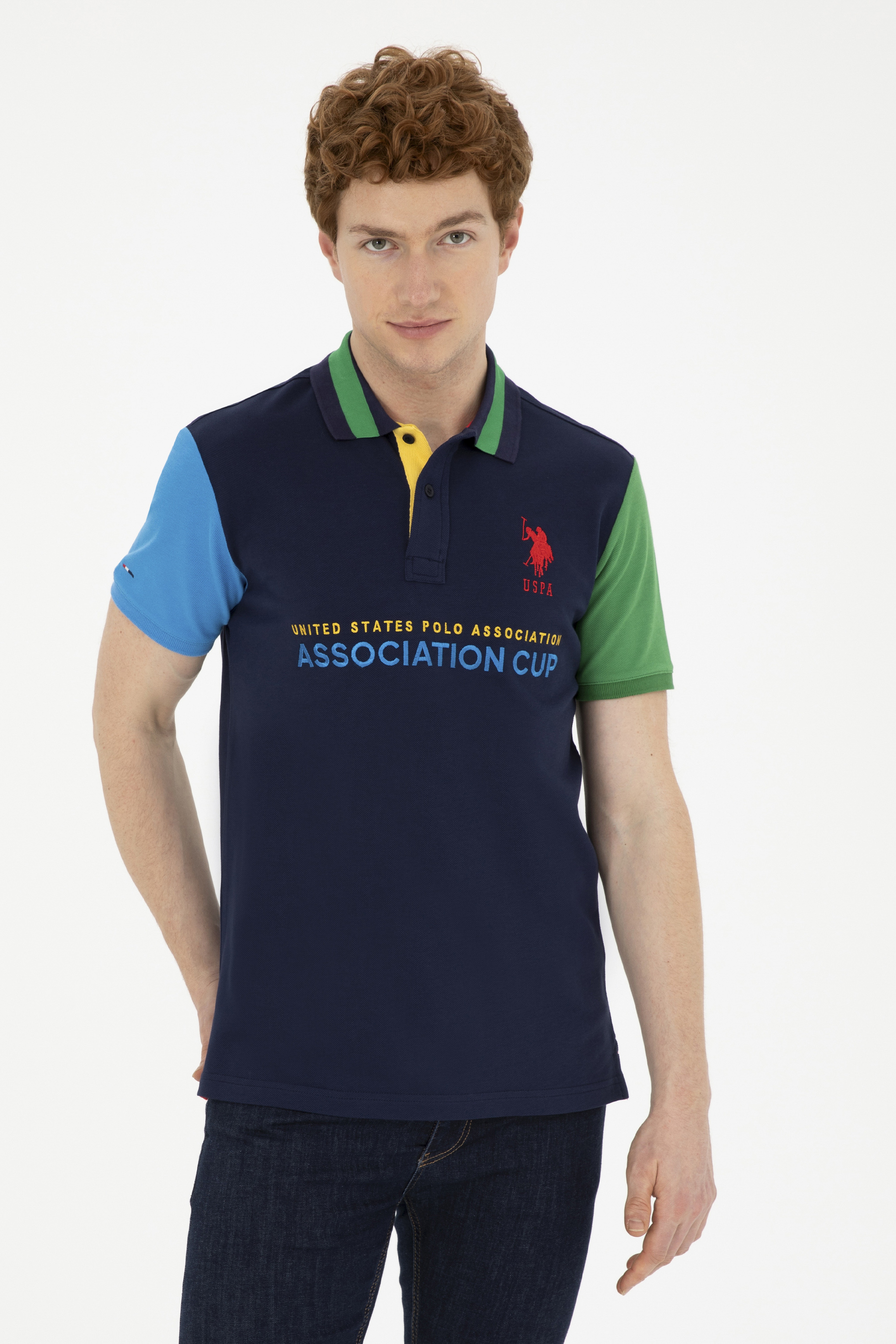 Erkek Slim Fit Polo Yaka Lacivert Tişört - Image 1