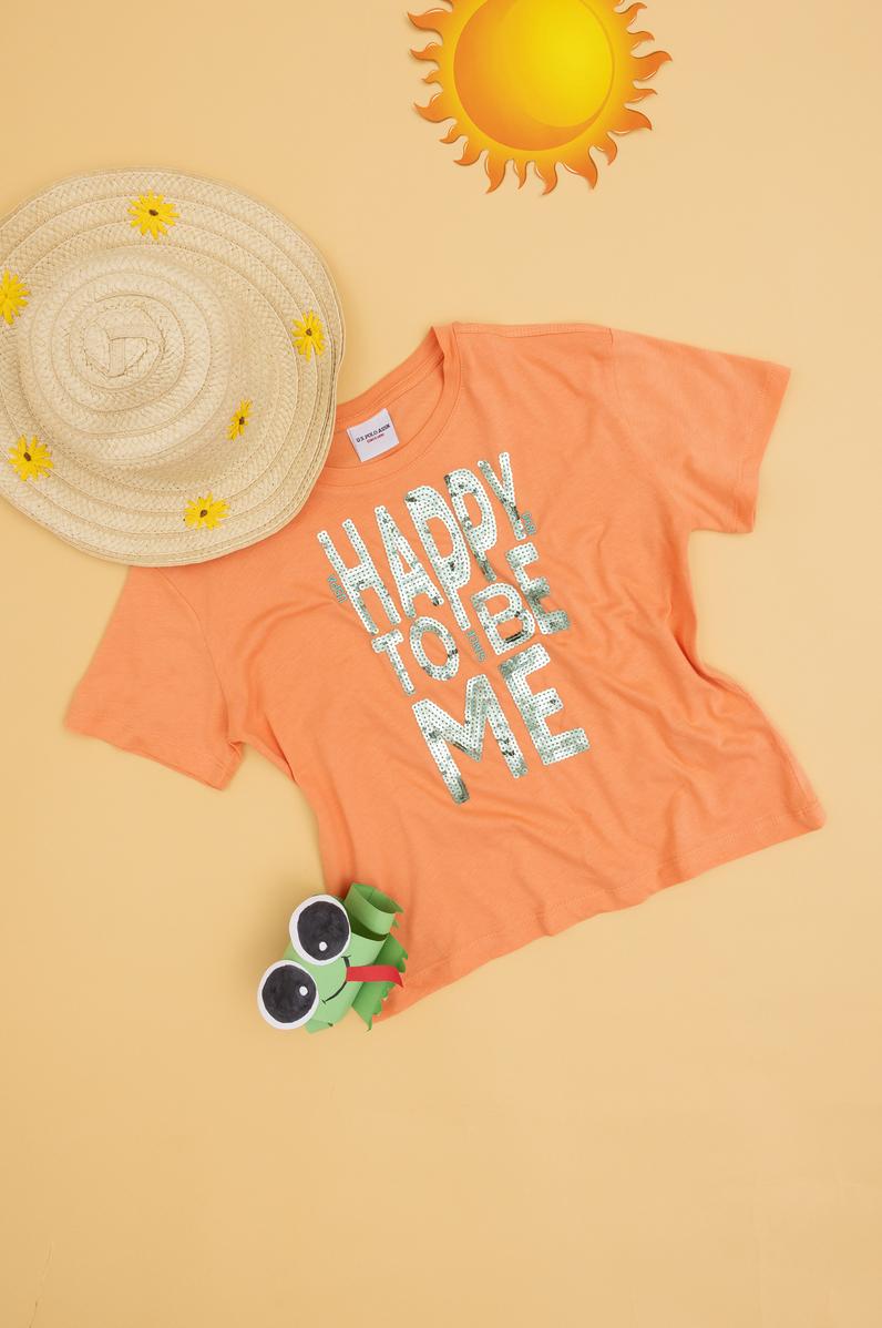 Kız Çocuk Somon Bisiklet Yaka Tişört