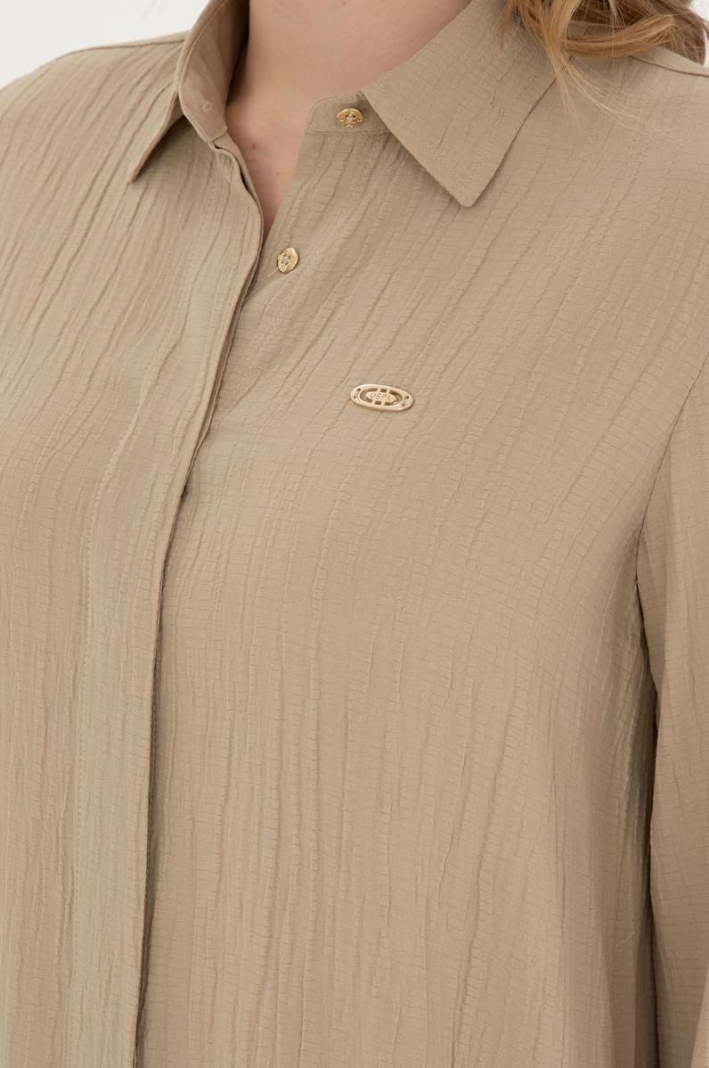 Kadın Açık Haki Uzun Kollu Gömlek