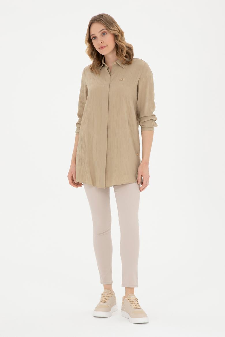 Kadın Açık Haki Uzun Kollu Gömlek - 50283570020
