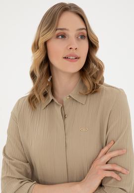 Kadın Açık Haki Uzun Kollu Gömlek - 50283570020