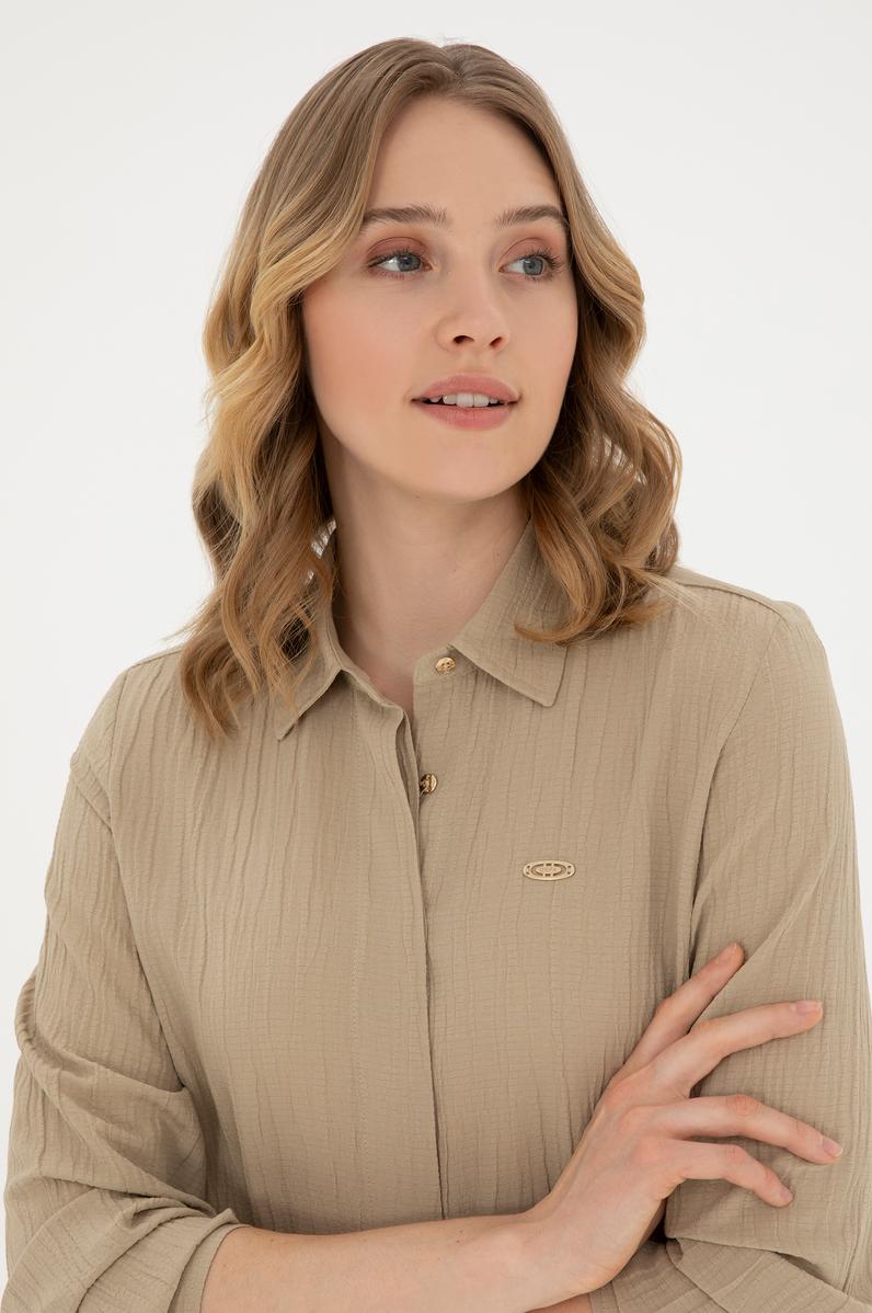 Kadın Açık Haki Uzun Kollu Gömlek