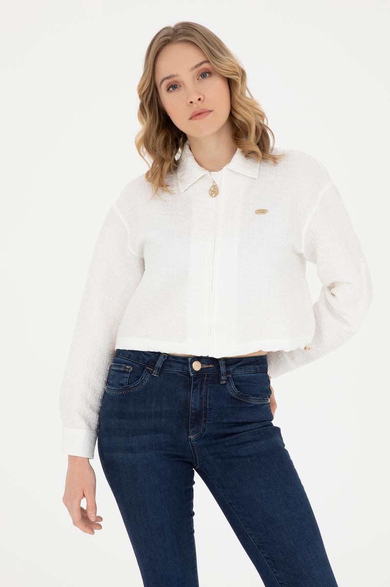 Kadın Ekru Uzun Kollu Gömlek