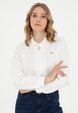 Kadın Ekru Uzun Kollu Gömlek - 50283428007