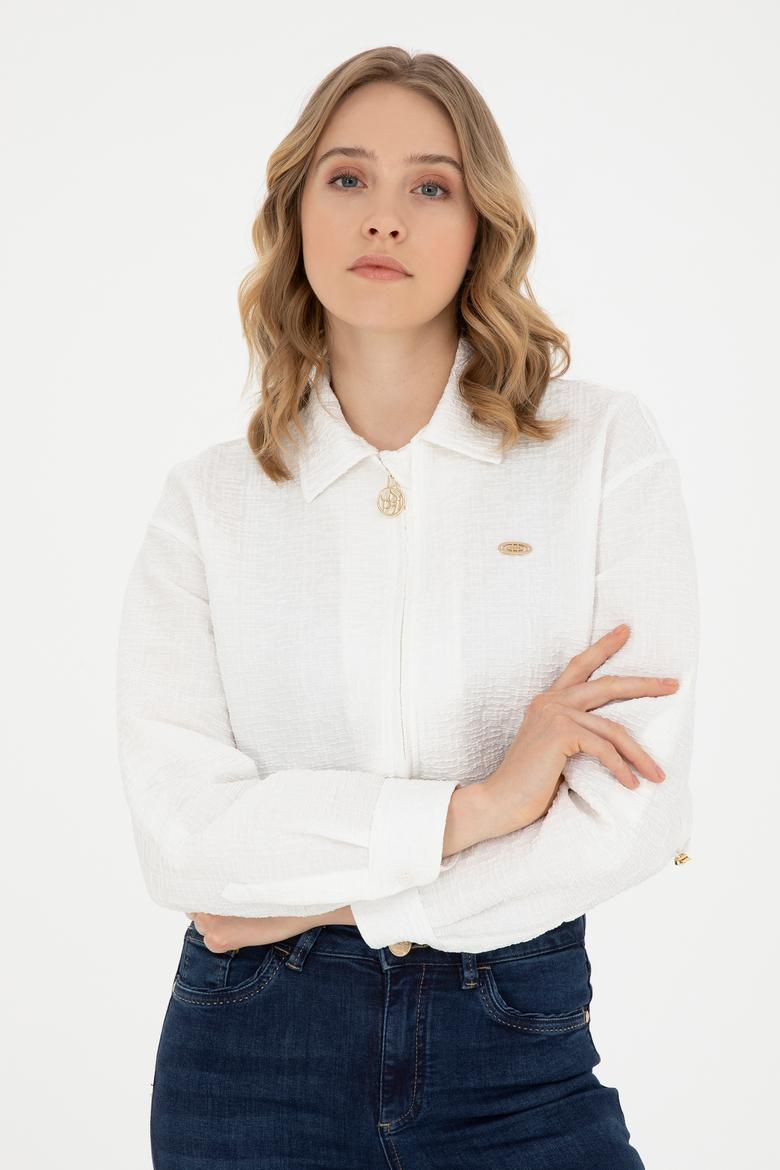 Kadın Ekru Uzun Kollu Gömlek - 50283428007