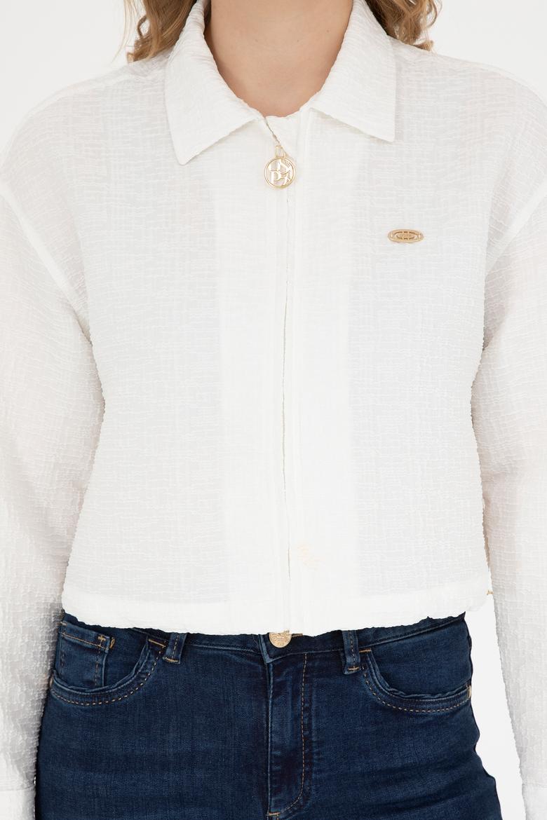 Kadın Ekru Uzun Kollu Gömlek - 50283428007