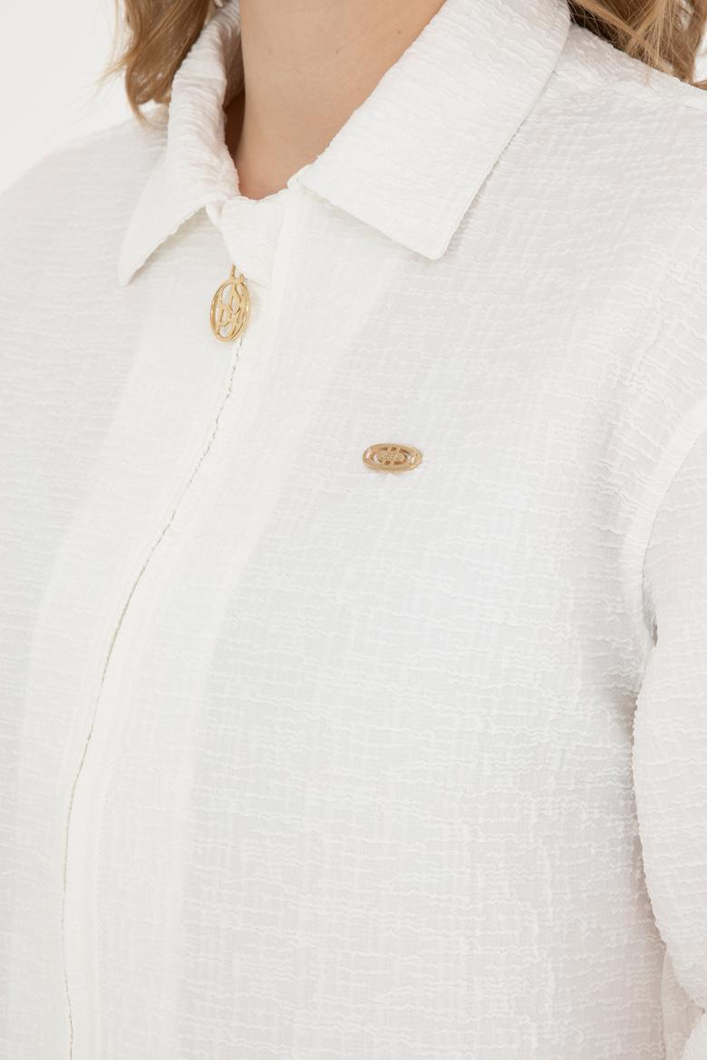 Kadın Ekru Uzun Kollu Gömlek - 50283428007