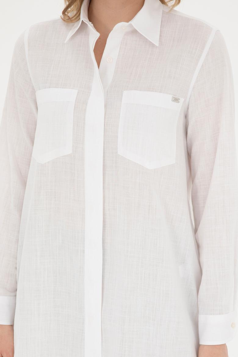 Kadın Ekru Uzun Kollu Gömlek - 50289198019