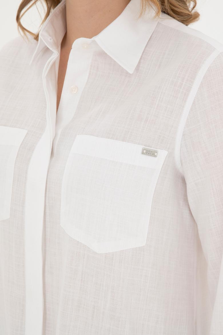 Kadın Ekru Uzun Kollu Gömlek - 50289198019