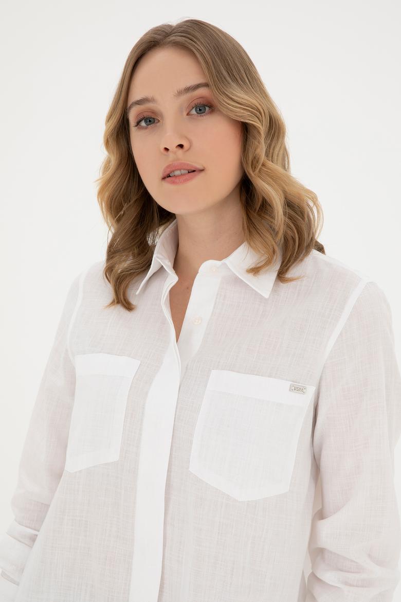 Kadın Ekru Uzun Kollu Gömlek - 50289198019
