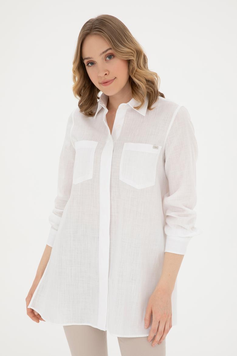 Kadın Ekru Uzun Kollu Gömlek - 50289198019